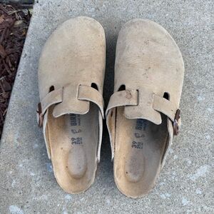 Birkenstock Suede Slip-On Clogs in Beige